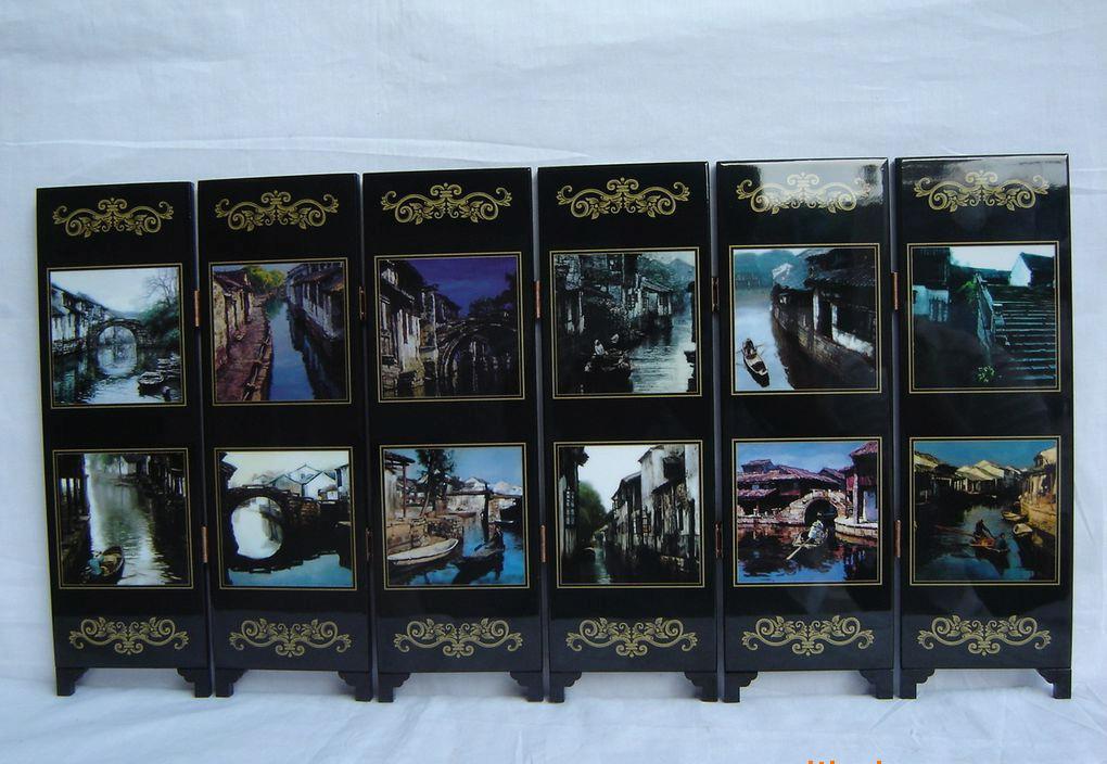 廠家批量漆器小屏風(fēng):水鄉(xiāng)圖、中國(guó)特色工藝品、家居裝飾品